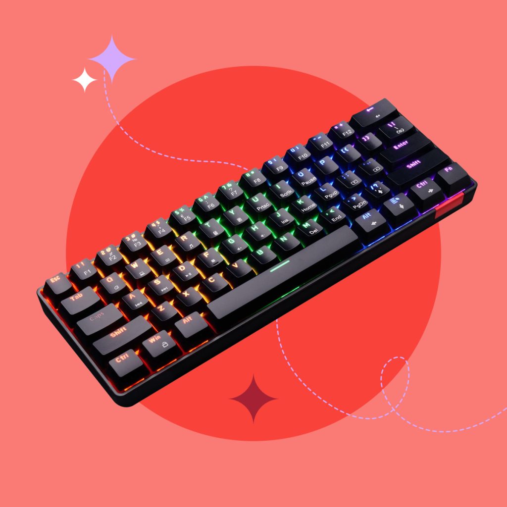 Tastiera meccanica nera su sfondo rosso