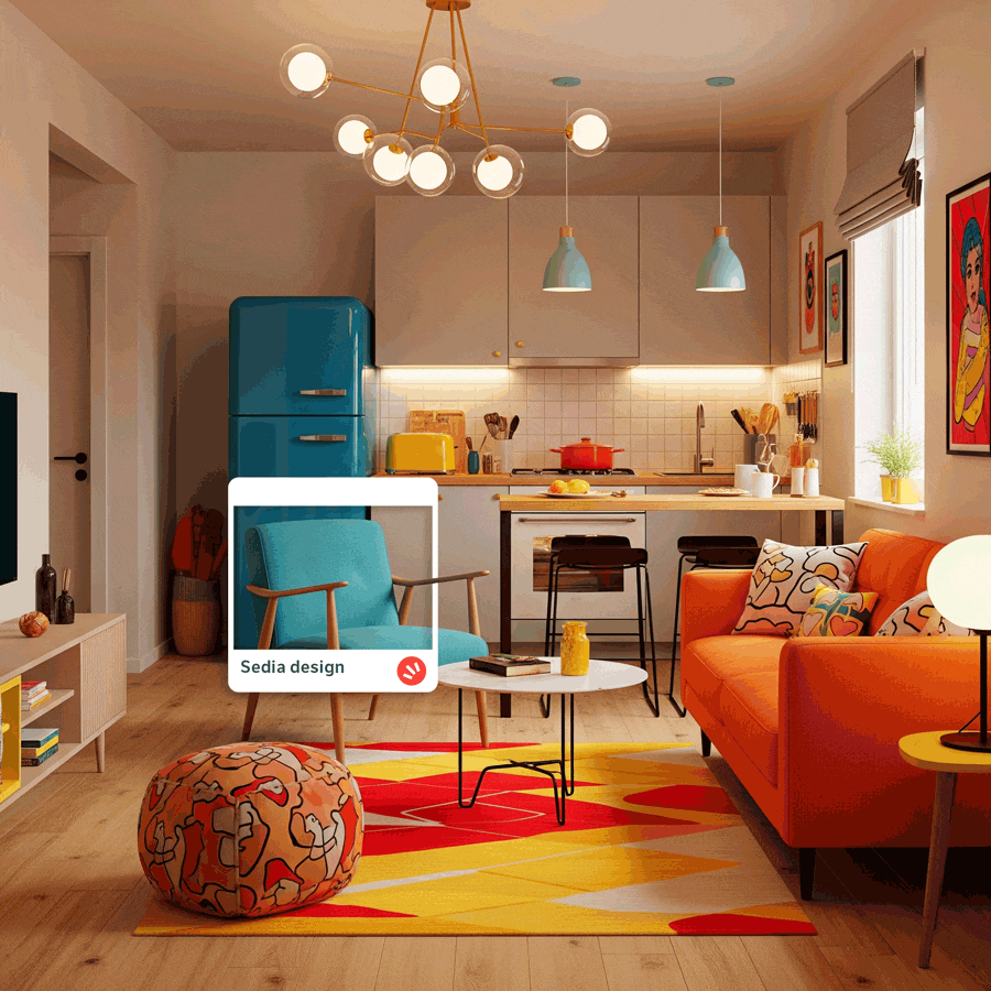 Appartamento interno colorato con alcuni dettagli in evidenza