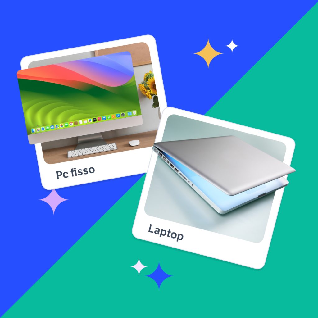 Battle tra pc fisso e laptop stilizzato