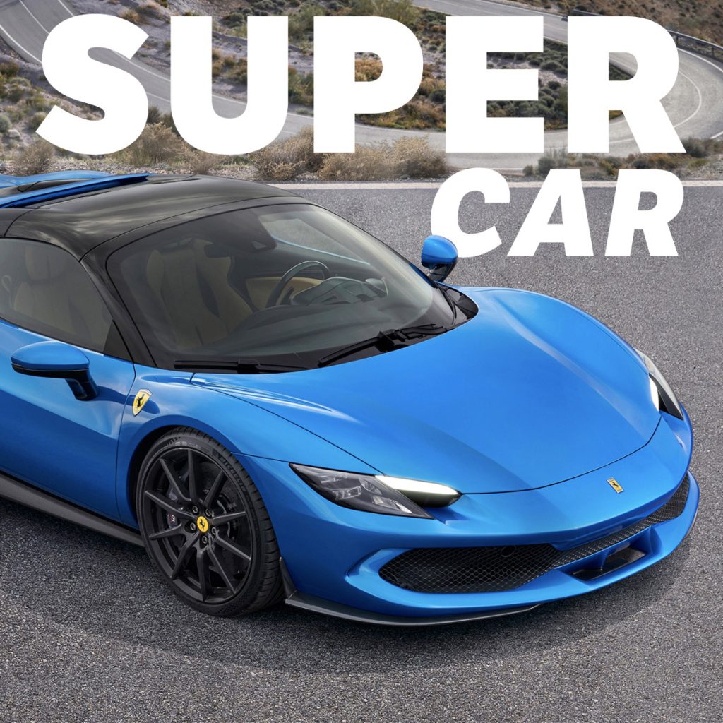 Supercar blu con titolo